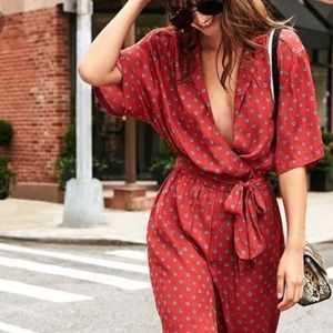 UO Bezel tie waist red jumpsuit